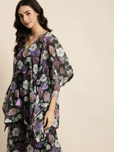 Black & Lilac Floral Short Kaftan Top